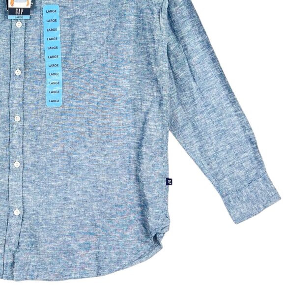 Gap Women Linen Blend Button Down Blue Chambray Shirt Size Large Long Sleeve NWT - Picture 8 of 11